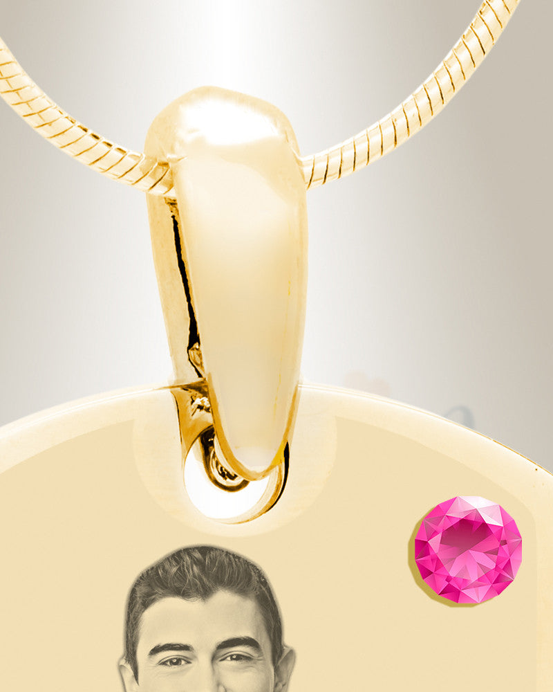 Birthstone Small Dog Tag October Gold Plated over Stainless Steel Photo Pendant