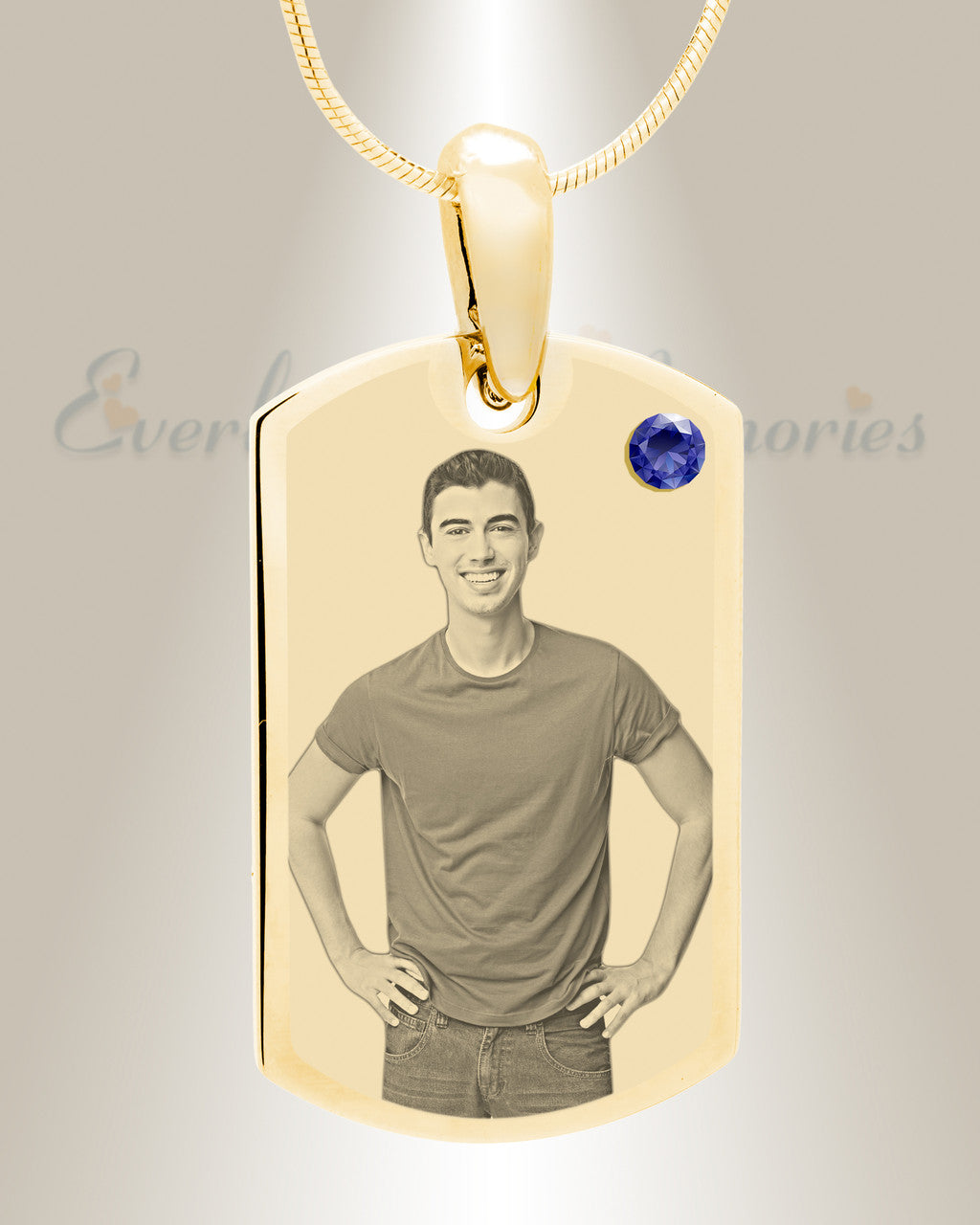Birthstone Small Dog Tag September Gold Plated over Stainless Steel Photo Pendant