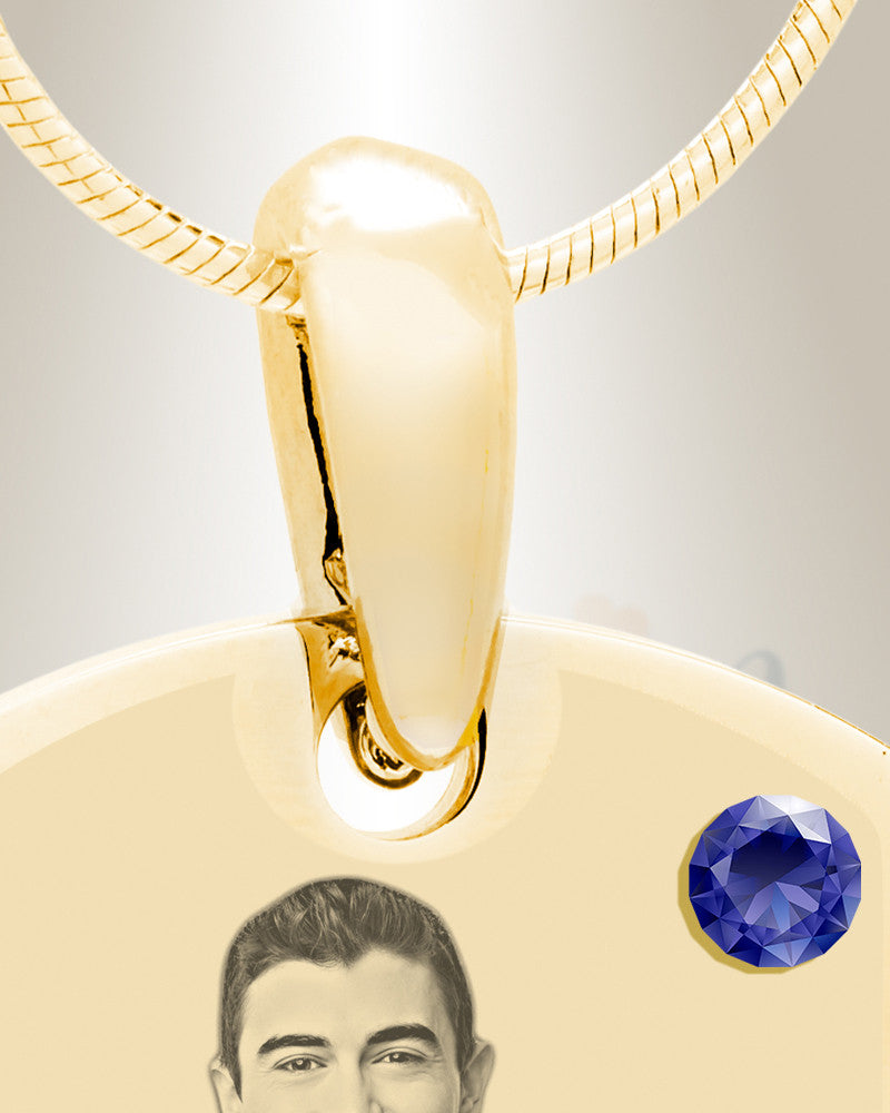 Birthstone Small Dog Tag September Gold Plated over Stainless Steel Photo Pendant