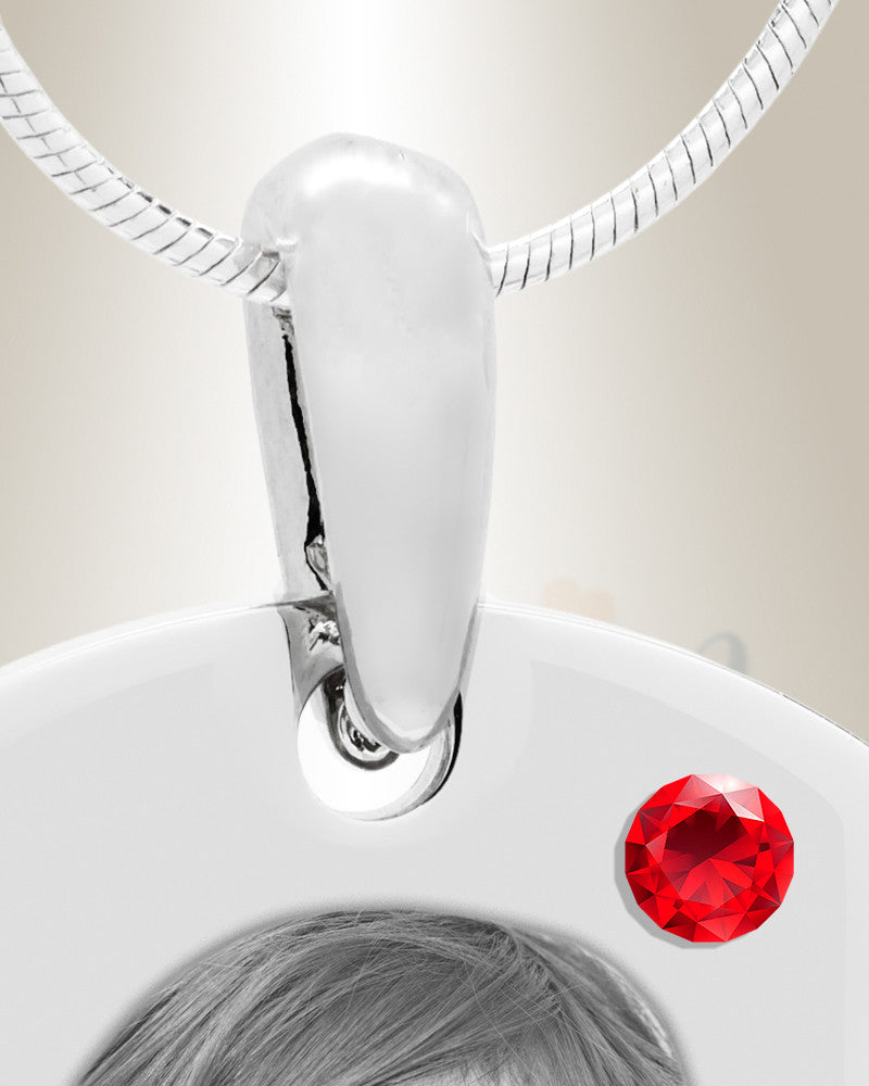 Birthstone Small Dog Tag July Stainless Steel Photo Pendant