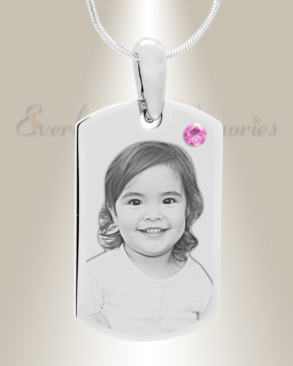 Birthstone Small Dog Tag June Stainless Steel Photo Pendant