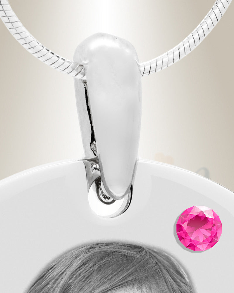 Birthstone Small Dog Tag October Stainless Steel Photo Pendant