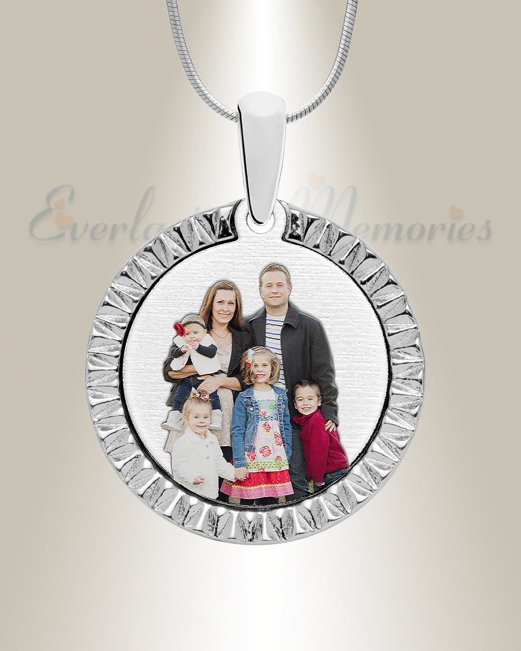 Stainless Textured Round Color Photo Pendant
