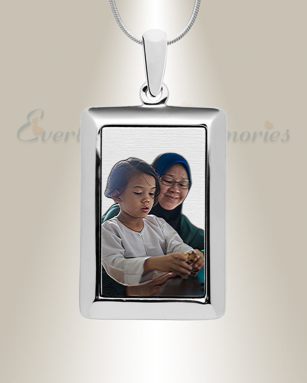 Silver Portrait Color Photo Rectangle Pendant