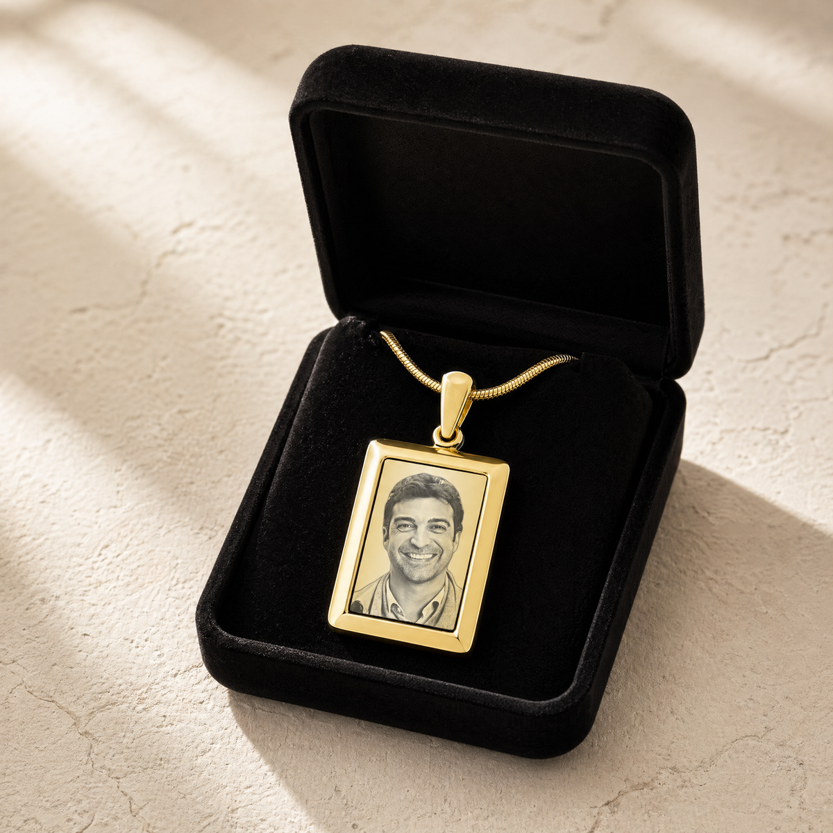 Gold Plated over Stainless Steel Portrait Photo Rectangle Pendant