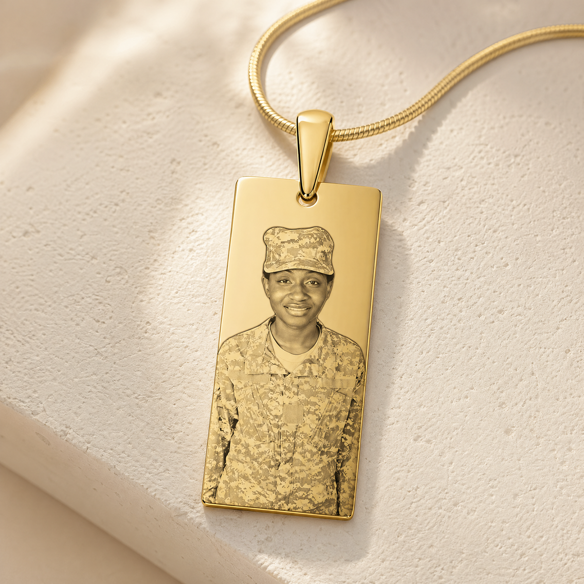 Gold Plated over Stainless Steel Stately Rectangle Photo Pendant