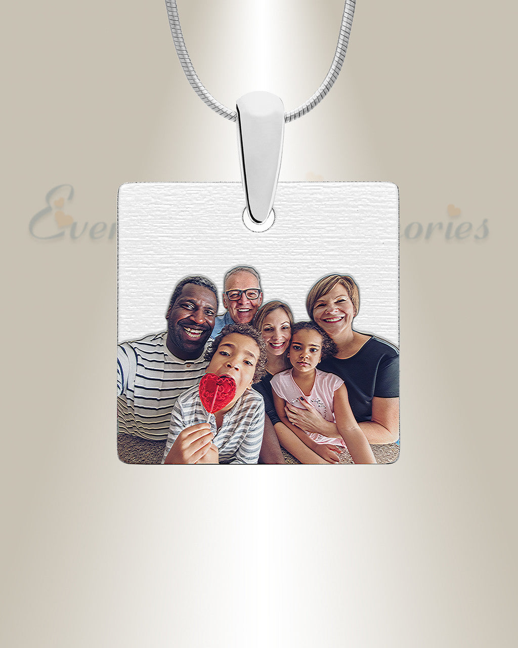 Silver Squared Color Photo Engraved Pendant
