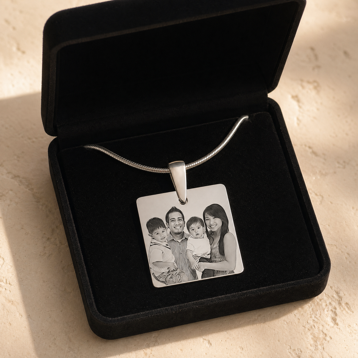 Stainless Steel Squared Photo Engraved Pendant