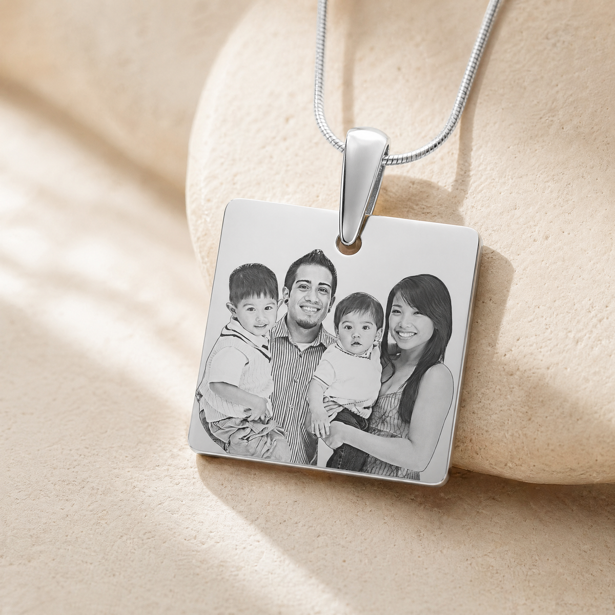 Stainless Steel Squared Photo Engraved Pendant
