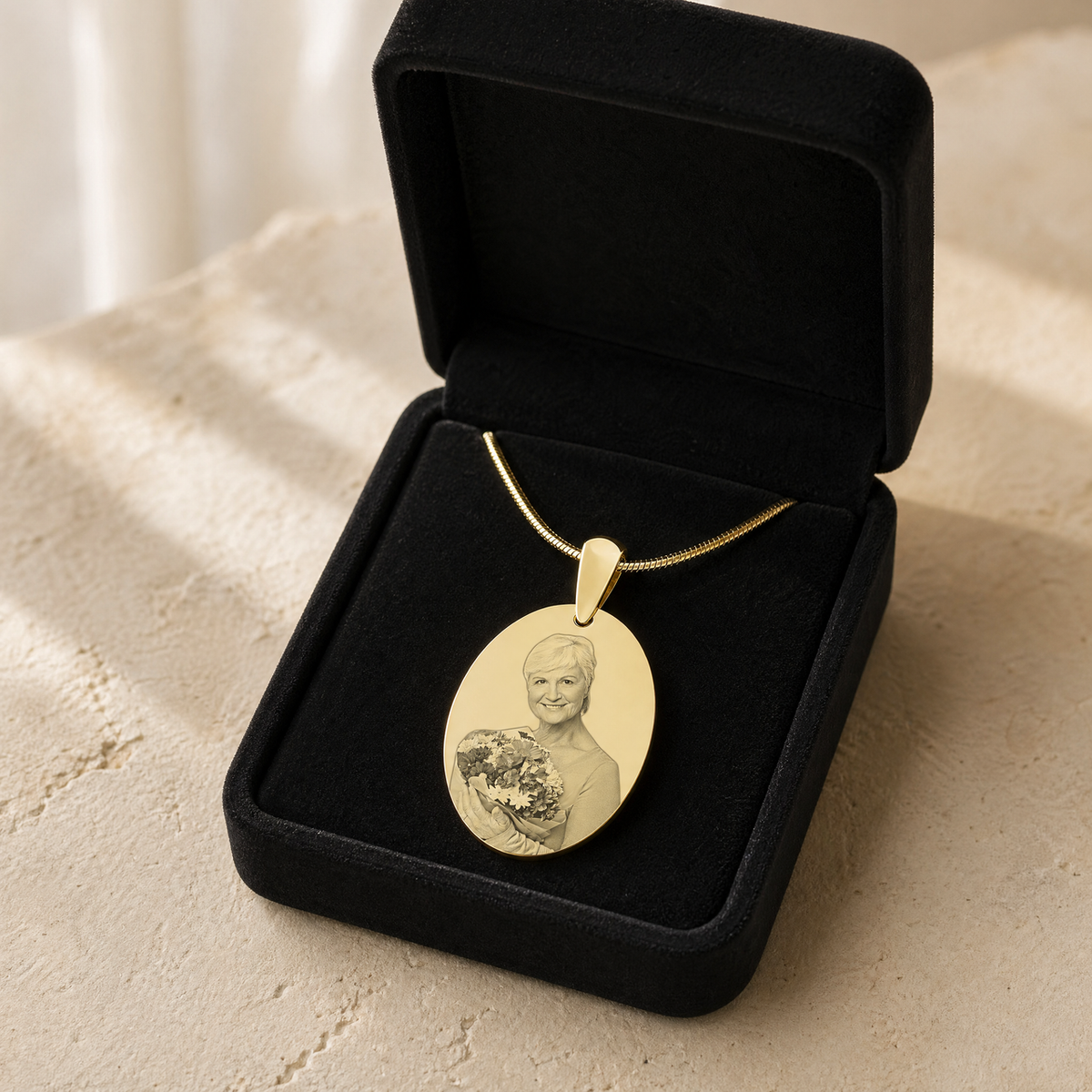 Gold Plated over Stainless Steel Circular Portrait Photo Pendant