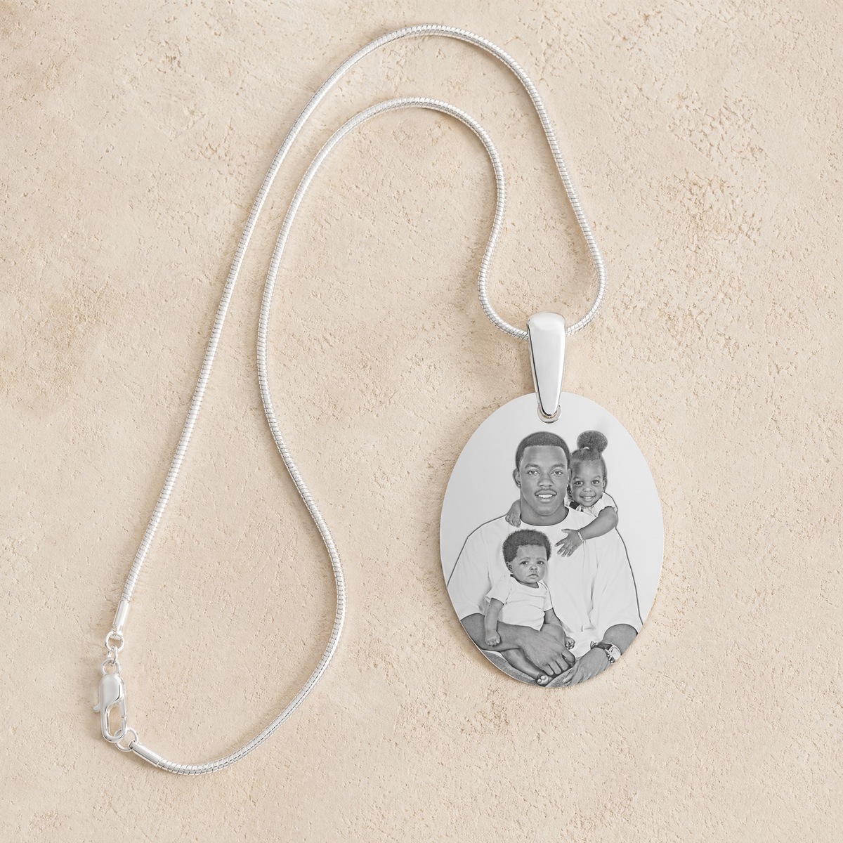 Stainless Steel Circular Portrait Photo Pendant