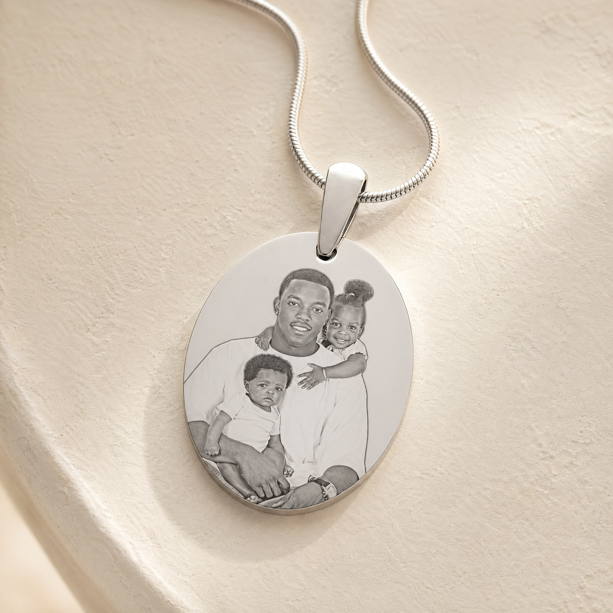 Stainless Steel Circular Portrait Photo Pendant