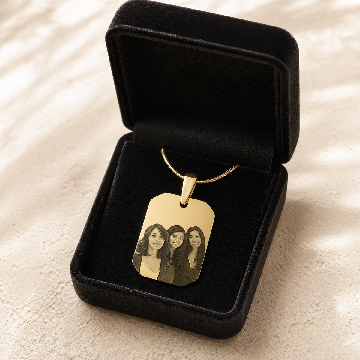 Gold Plated over Stainless Steel Boxed Photo Engraved Pendant