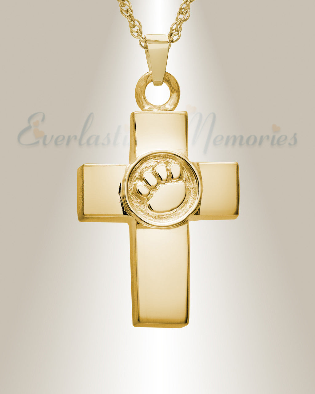 14K Gold Devoted Paw Cross Memorial Locket