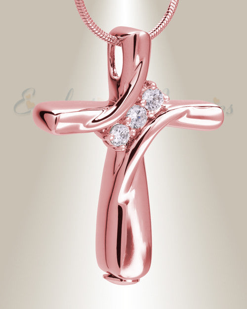 14K Rose Gold Stylish Cross Memorial Jewelry