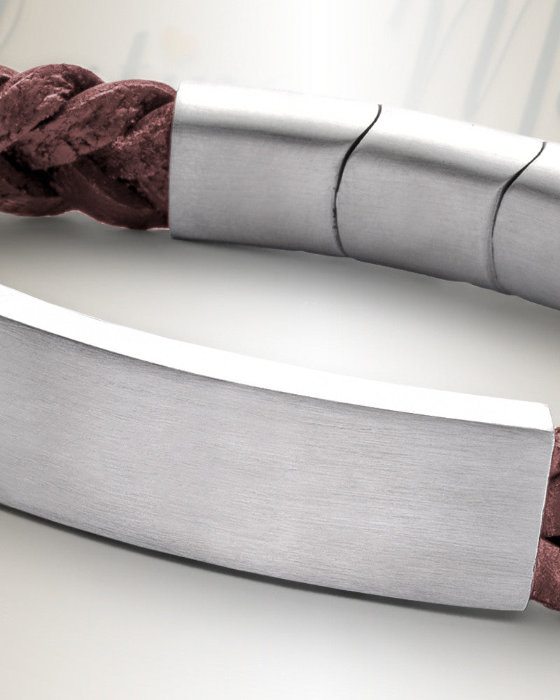 Stainless Men's Tristan Bracelet with Brown Band Cremation Jewelry