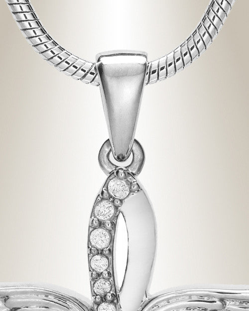 14K White Gold Splendor Cross Urn Pendant