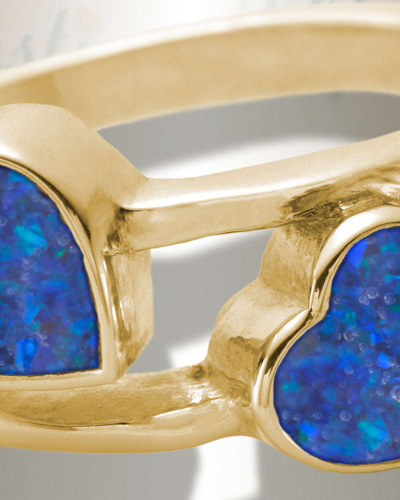 Solid 14K Gold Women's Thornley Ash Ring with Opal Blue Waters