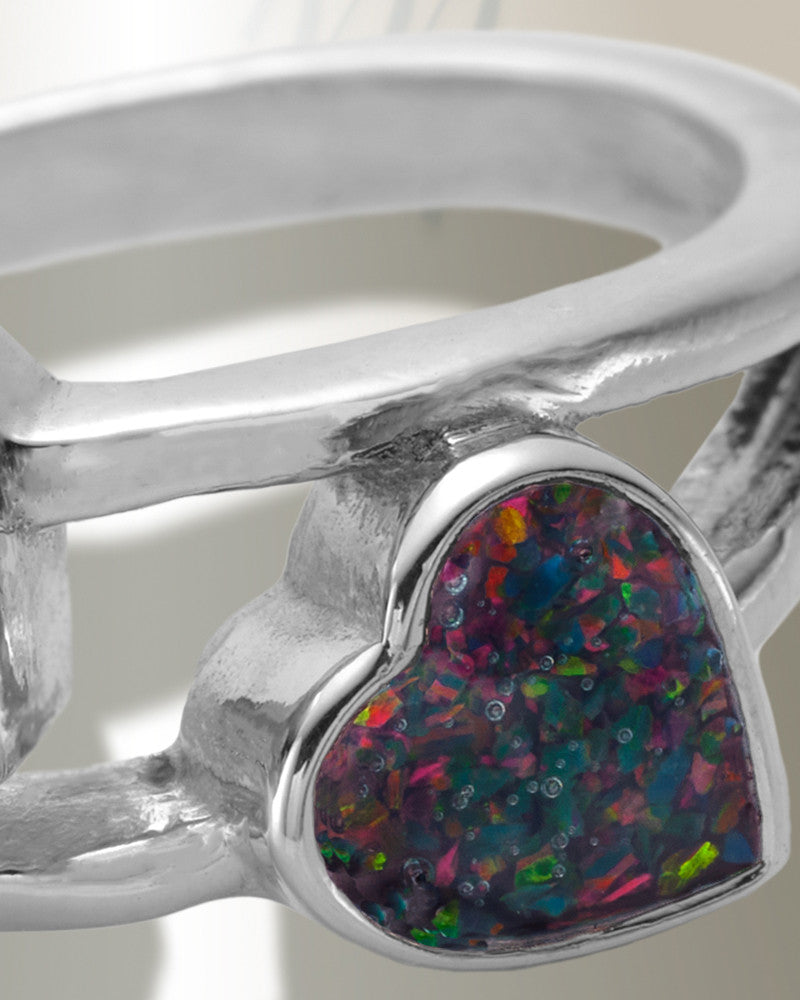 Women's Sterling Silver Thornley Ash Ring with Black Flame Opal