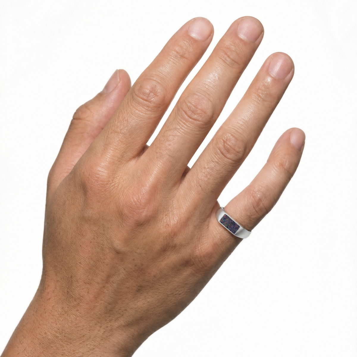 Men's Sterling Silver Desoto Ash Ring with Opal Blue Waters