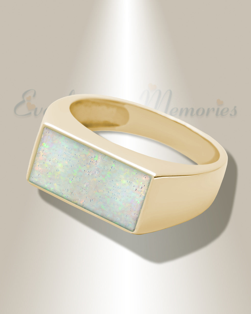 Solid 14K Gold Men's Drexel Ash Ring with Crushed Cream Opal