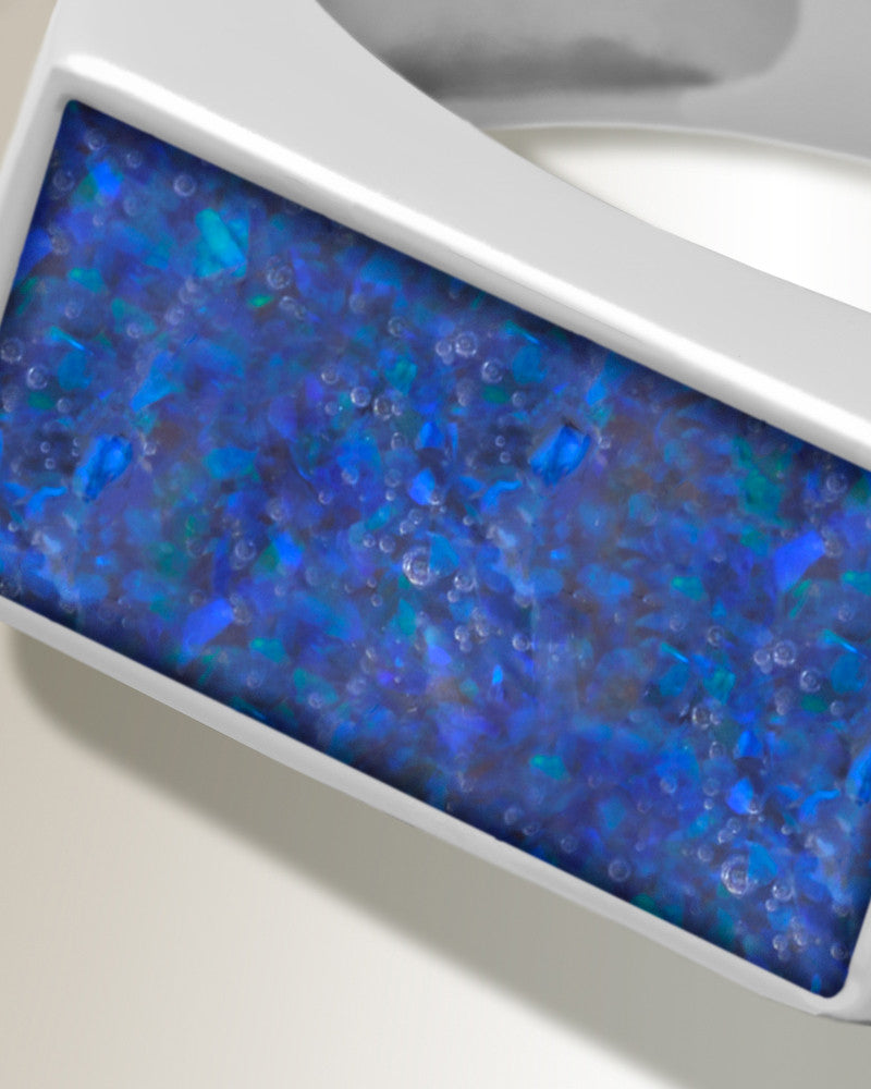 Men's Sterling Silver Drexel Ash Ring with Opal Blue Waters