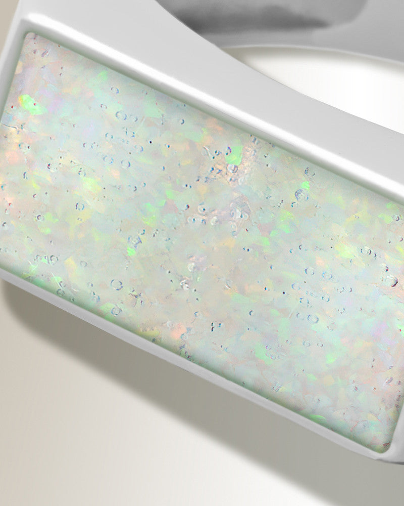 Men's Sterling Silver Drexel Ash Ring with Crushed Cream Opal