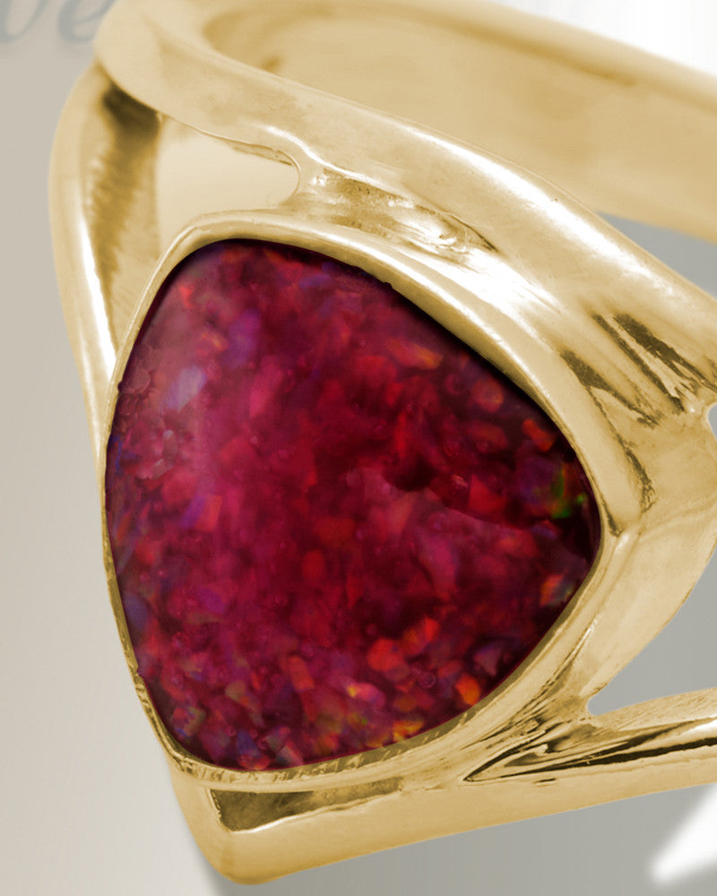 Solid 14K Gold Women's Willowbrook Ash Ring with Scarlet Pearl Opal