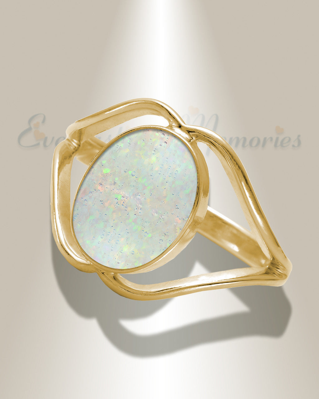 Solid 14K Gold Women's Spinnacker Ash Ring with Crushed Cream Opal