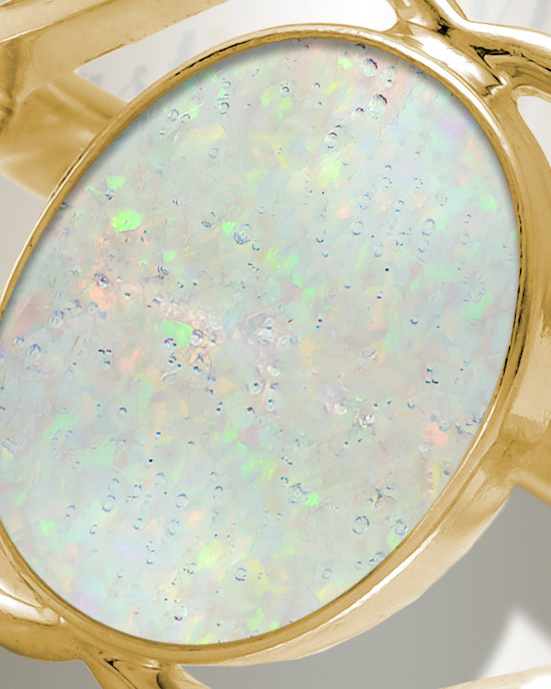 Solid 14K Gold Women's Spinnacker Ash Ring with Crushed Cream Opal