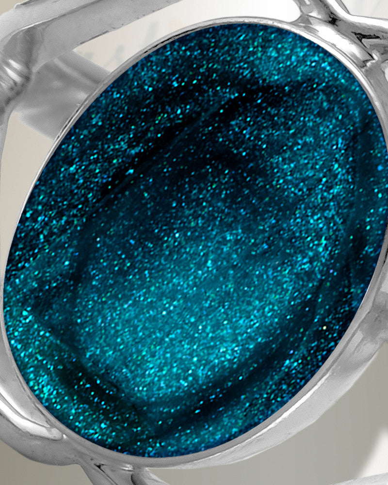 Women's Sterling Silver Spinnacker Ash Ring with Aqua