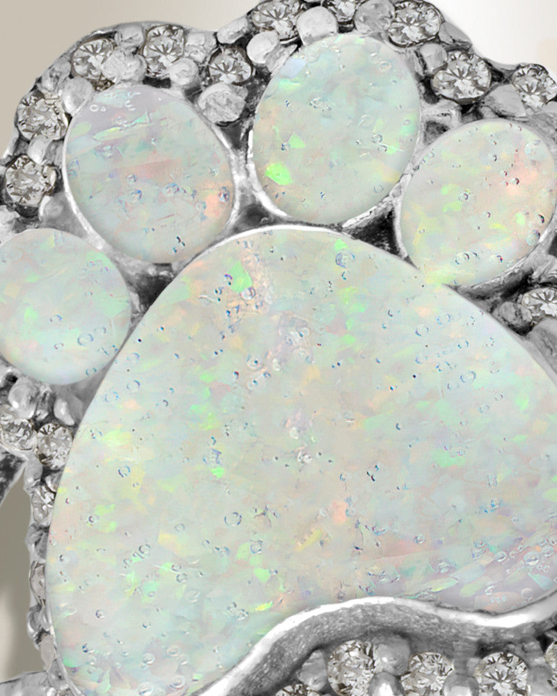 Women's Sterling Silver Paw Print Ash Ring with Crushed Cream Opal