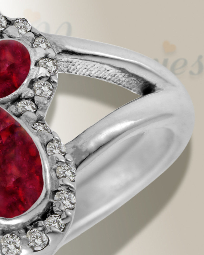 Women's Sterling Silver Paw Print Ash Ring with Scarlet Pearl Opal