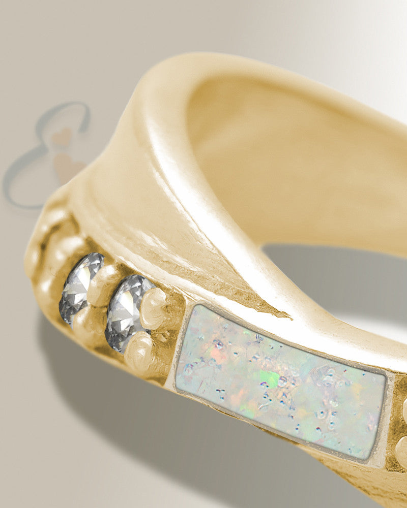 Solid 14K Gold Women's Claiborne Ash Ring with Crushed Cream Opal