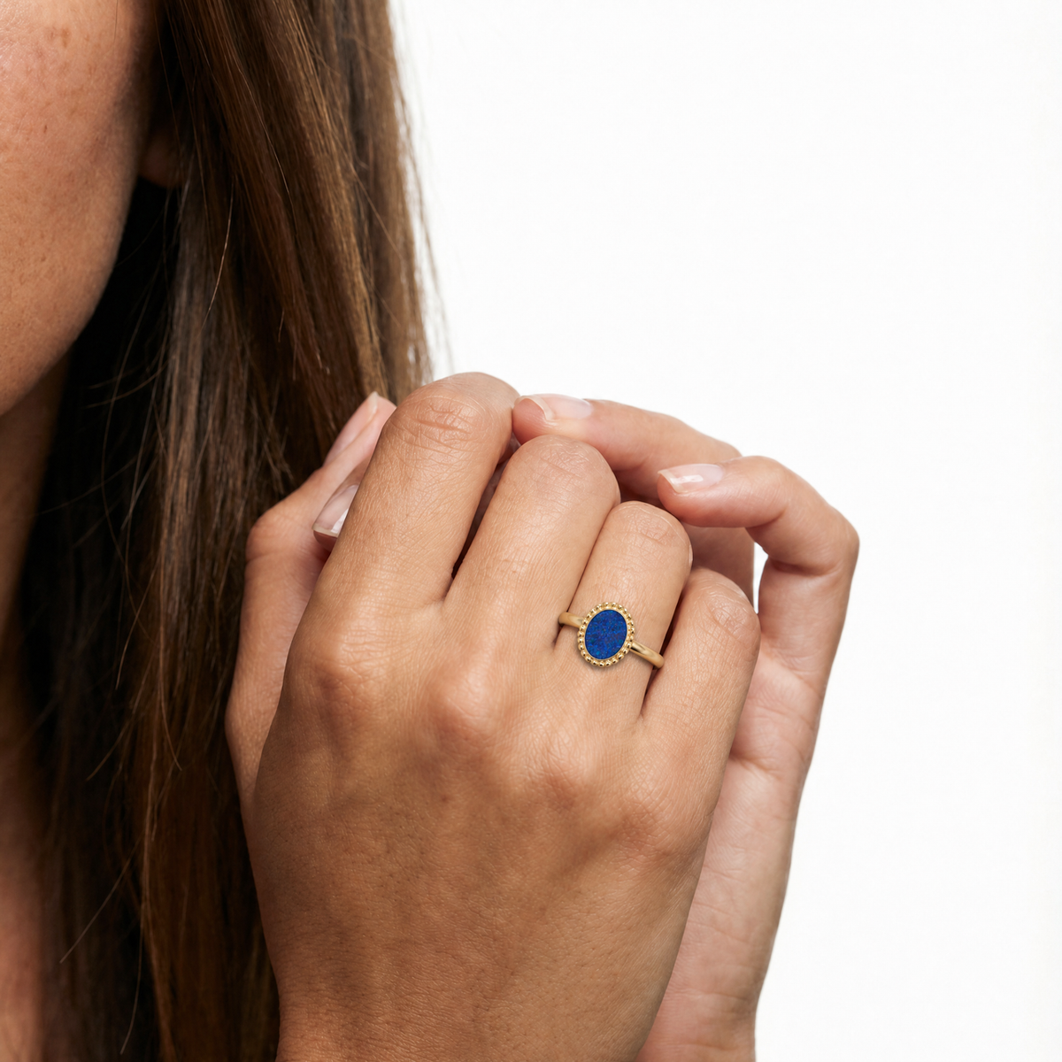 Women's Sterling Silver Bethany Ash Ring with Crushed Cream Opal