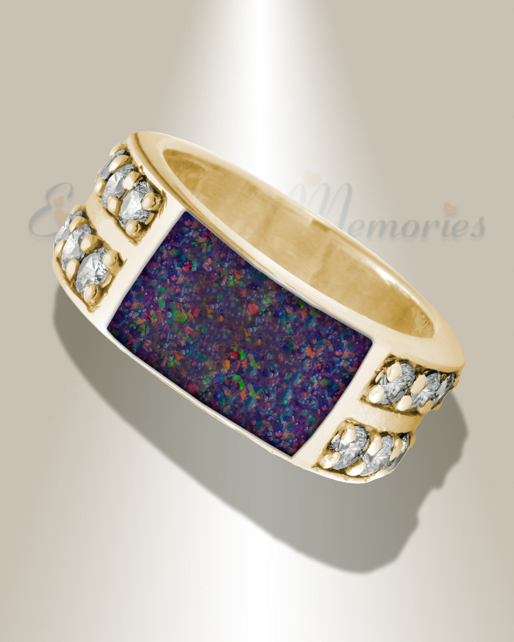 Solid 14K Gold Men's Yellowstone Ash Ring with Black Flame Opal