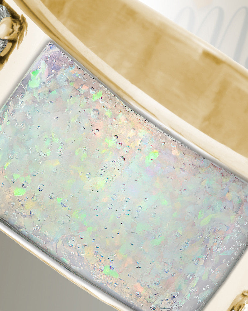 Solid 14K Gold Men's Yellowstone Ash Ring with Crushed Cream Opal
