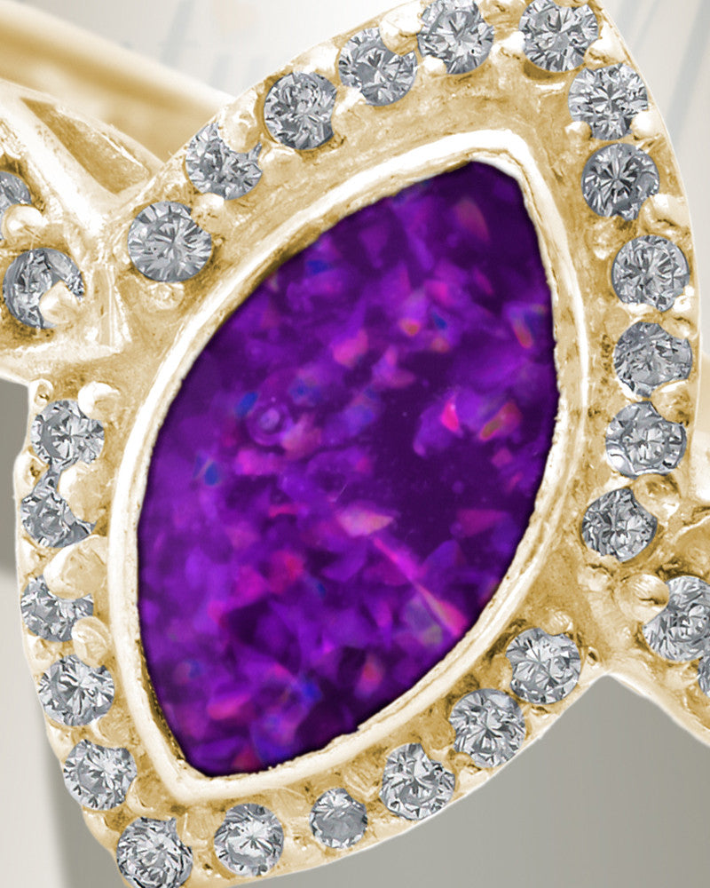 Solid 14K Gold Women's Sanctuary Ash Ring with Lilac Pearl Opal