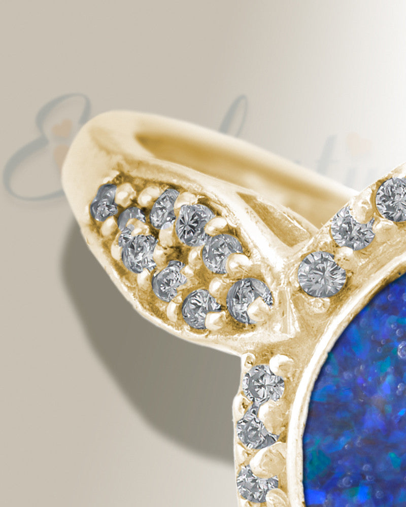 Solid 14K Gold Women's Sanctuary Ash Ring with Opal Blue Waters