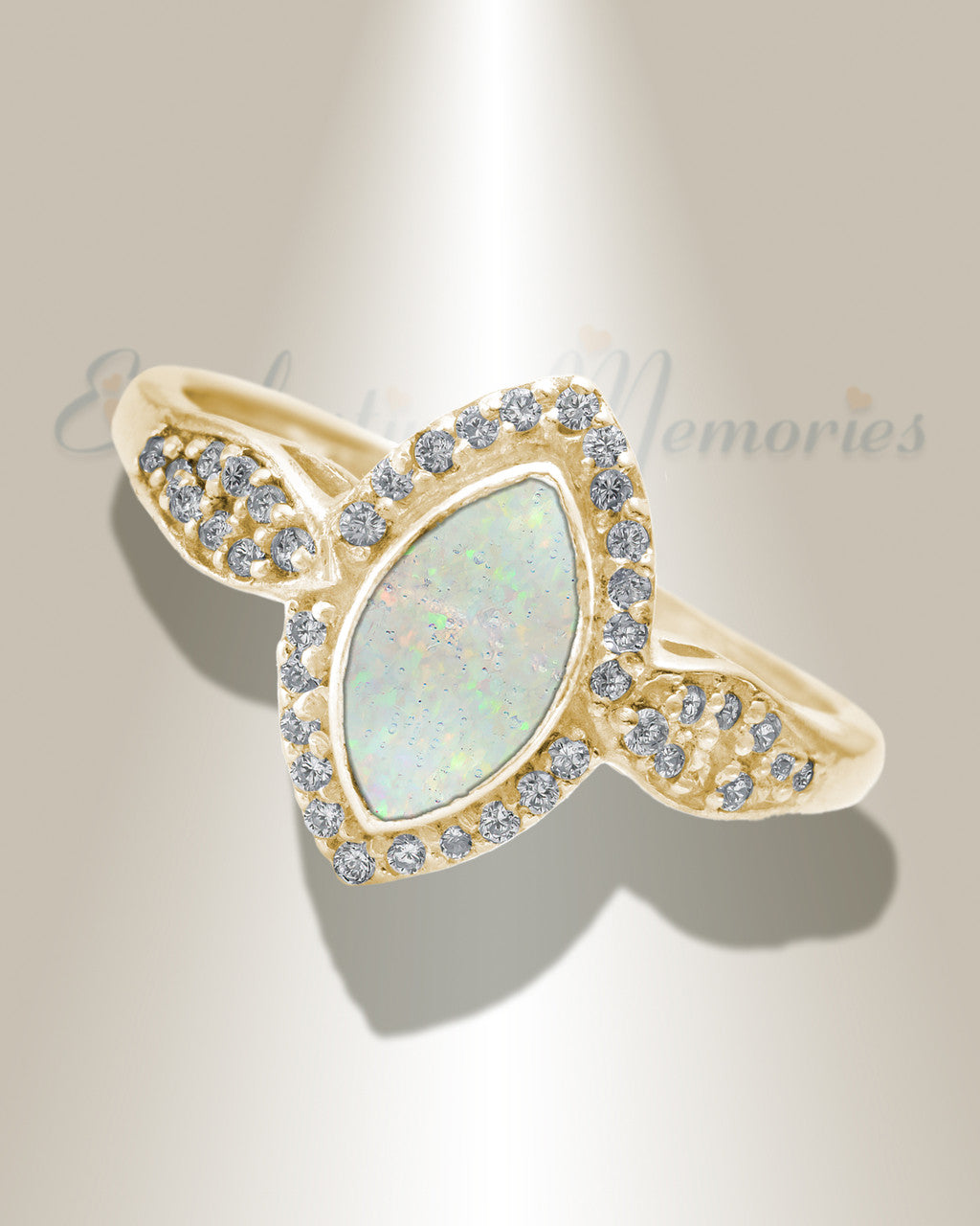Solid 14K Gold Women's Sanctuary Ash Ring with Crushed Cream Opal