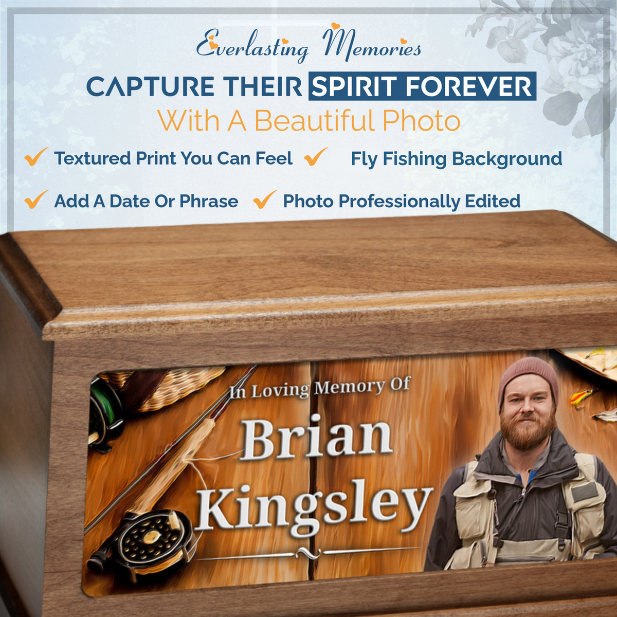 Fly Fishing Photo Urn For Ashes