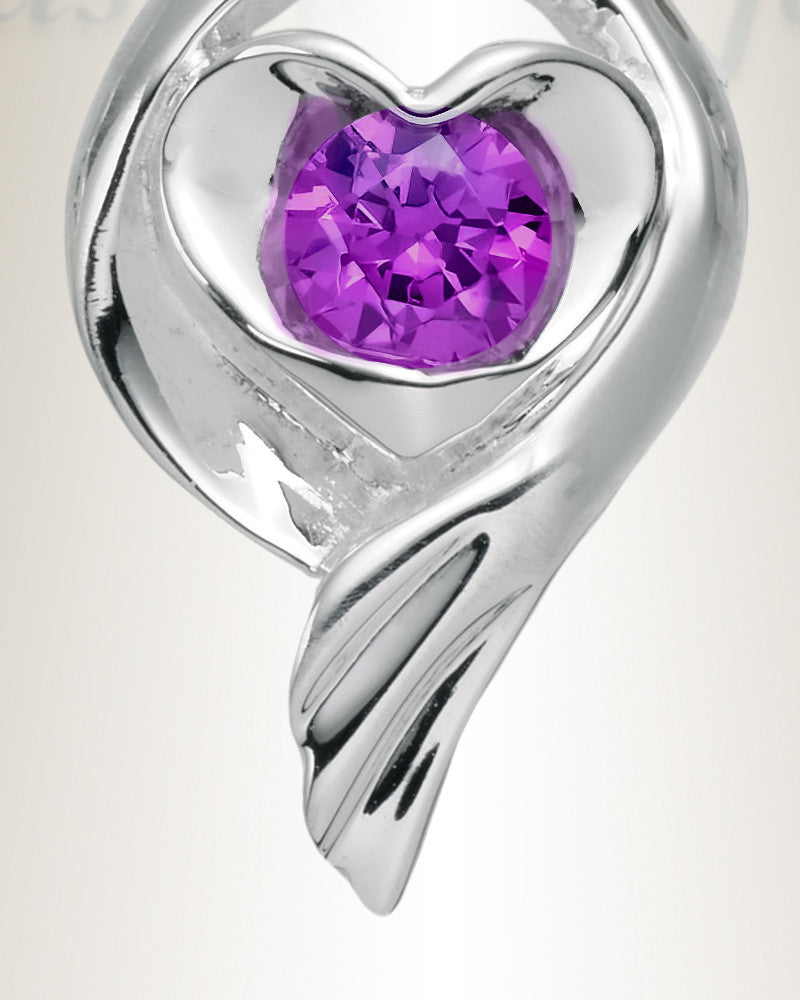 Sterling Silver Purple Tucked In Your Heart Cremation Urn Pendant