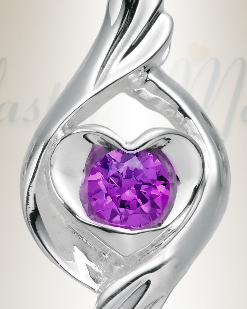 Sterling Silver Purple Tucked In Your Heart Cremation Urn Pendant