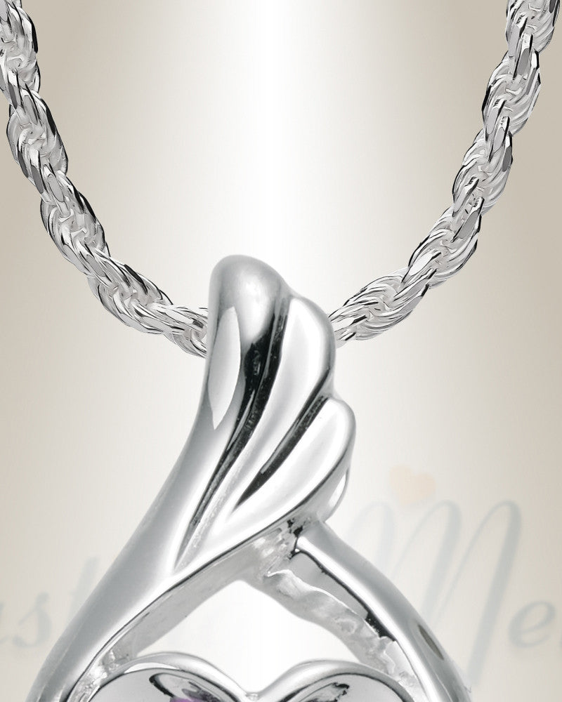 Sterling Silver Purple Tucked In Your Heart Cremation Urn Pendant