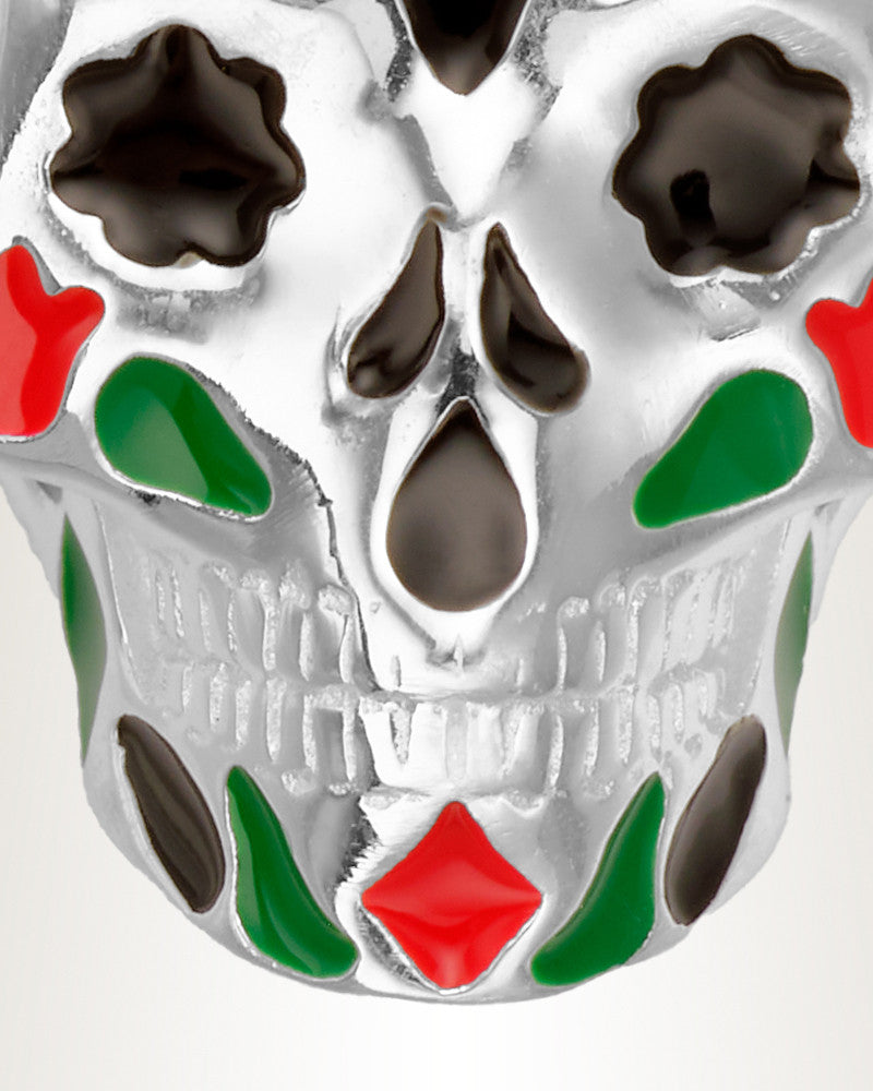 Sterling Silver Colorful Calavera Cremation Urn Pendant