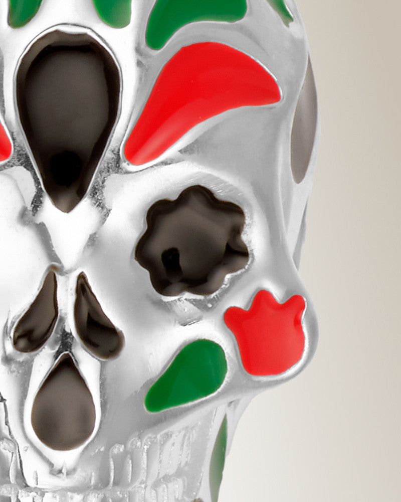 Sterling Silver Colorful Calavera Cremation Urn Pendant