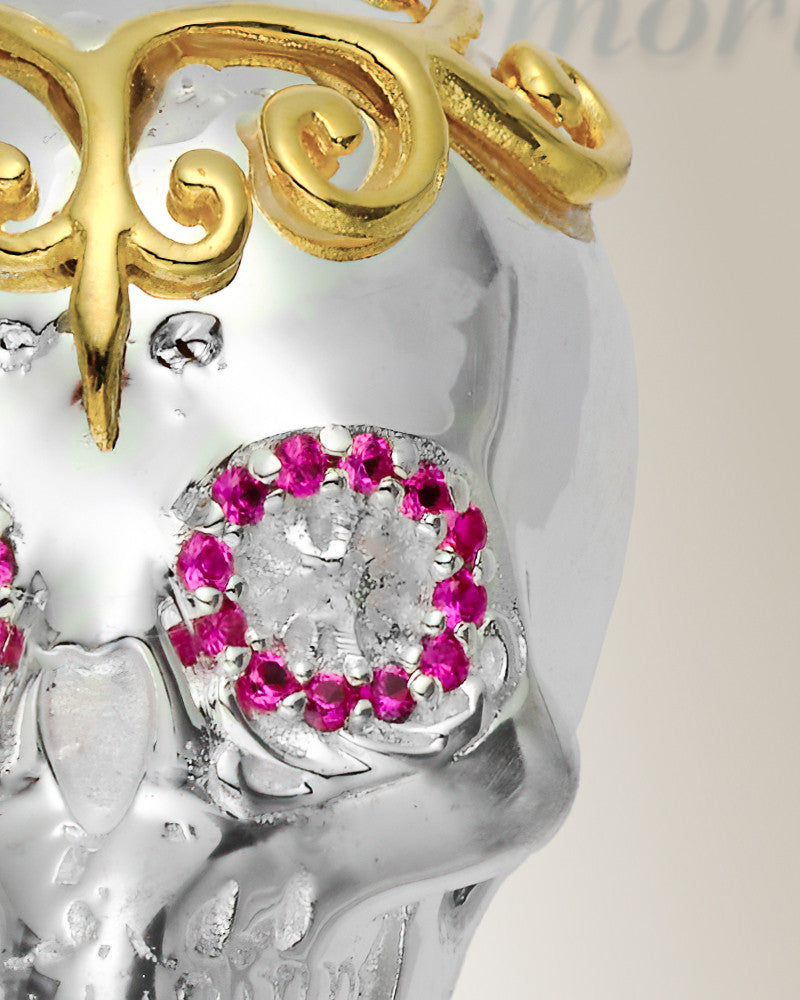 Sterling Silver Calavera with Gemstones Cremation Urn Pendant