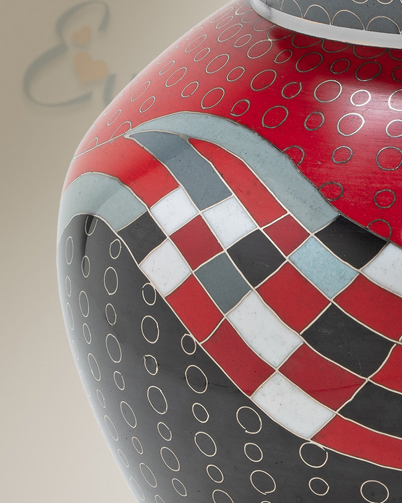 Red Art Deco Cremation Urn