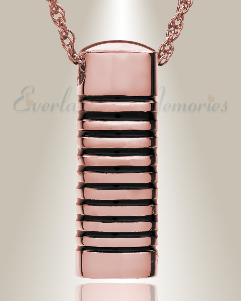 14K Rose Gold Grooved Cylinder Urn Necklace