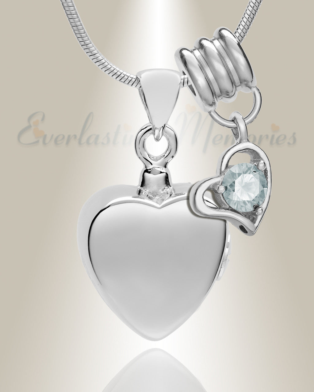 Silver April Simple Heart Urn Jewelry